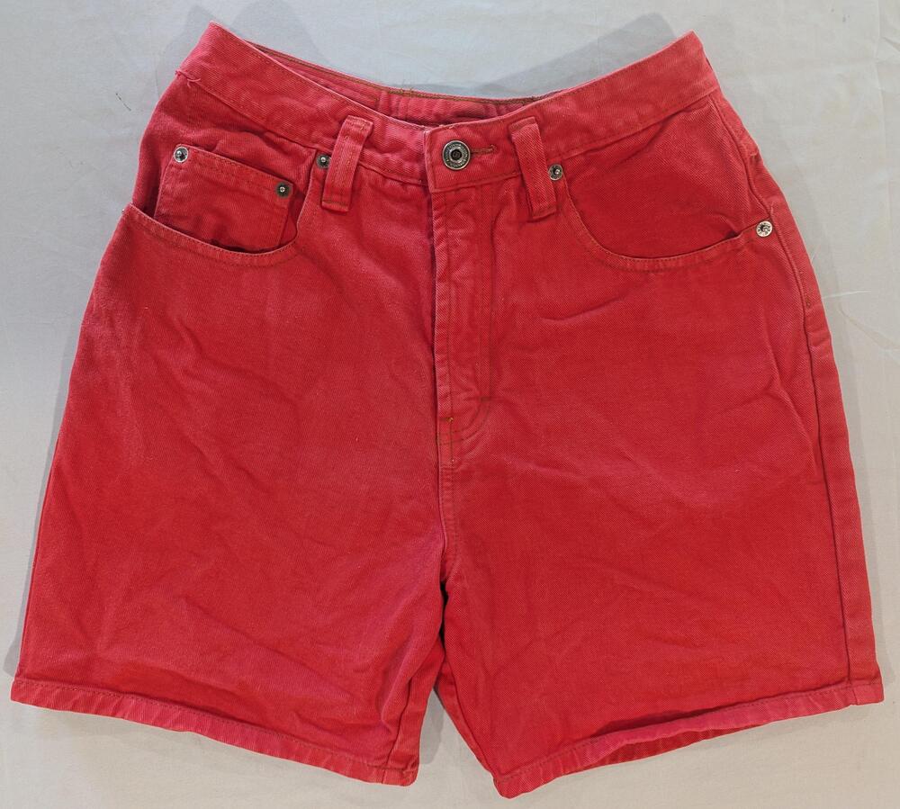 Vintage Unionbay Shorts Juniors 7 Red Twill Bermuda Casual Logo Hong Kong